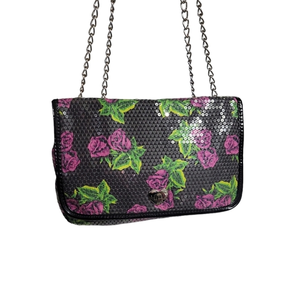 BETSEY Johnson Purple Rose Sequence Embellished Handbag - Picture 3 of 14